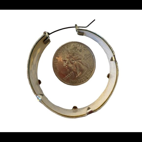 Super Funky Bright Yellow & Silver Toned Stencil Hoops. - Picture 7 of 7